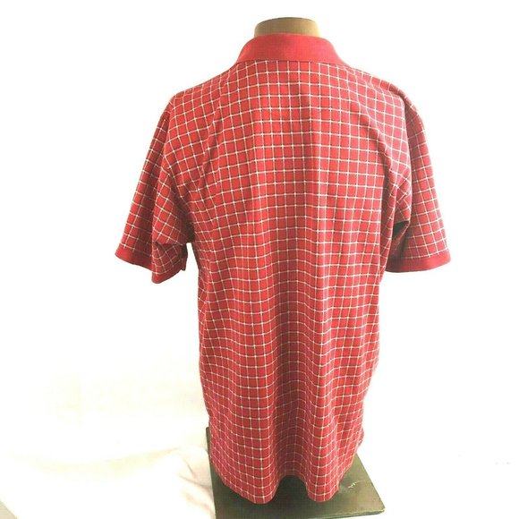 Eddie Bauer Polo Golf Mens Plaid Shirt Top Medium Red Short Sleeve Pullover - Picture 3 of 8